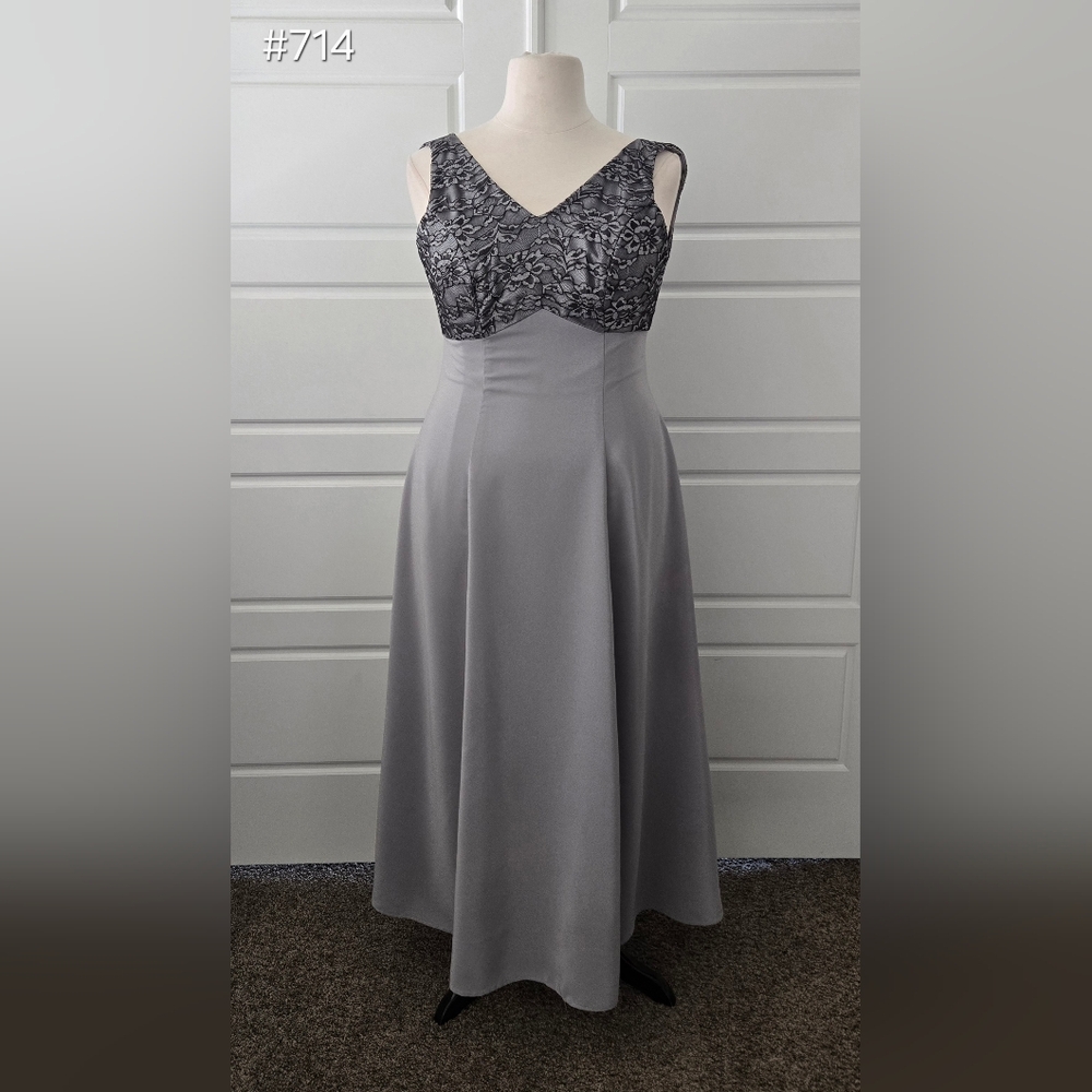 Silver/Grey A-line Formal Dress with Black Lace Bodice